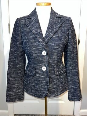 Ann Taylor Navy Heathered Tweed Blazer